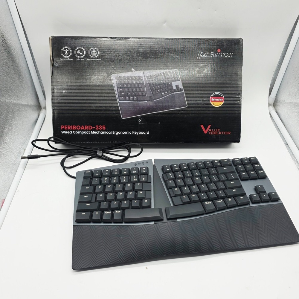 Perixx PERIBOARD-335 Wired Compact Ergonomic Mechanical Keyboard Brown Switch - Picture 2 of 10